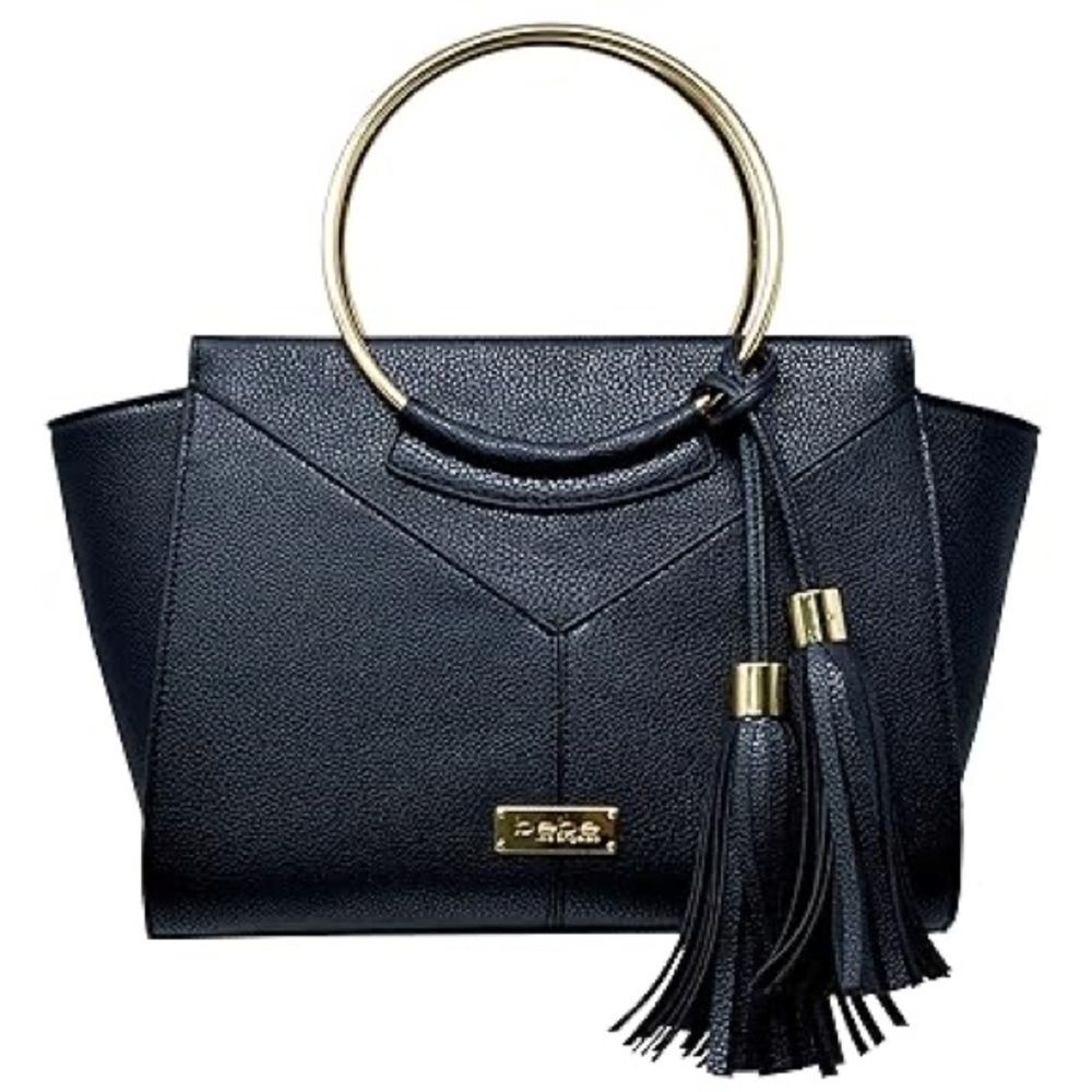 VTG Bebe Black Handbag Ring Handles Tussles Removable Strap Y2K Office Gift New